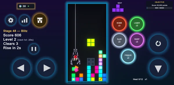A boss fight: the spider boss dangles over the board carrying three tiles, while webbed tiles and star and dynamite Bonus Tiles sit in the stack below.